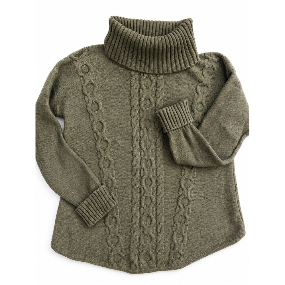 L.L.Bean Cotton Cable Knit Turtleneck Sweater Olive Green Medium